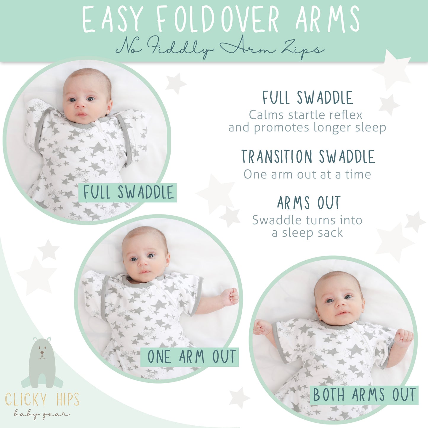 Swaddle Sack Arms Up, fits Newborn Babies 0-6 Months (Stars)