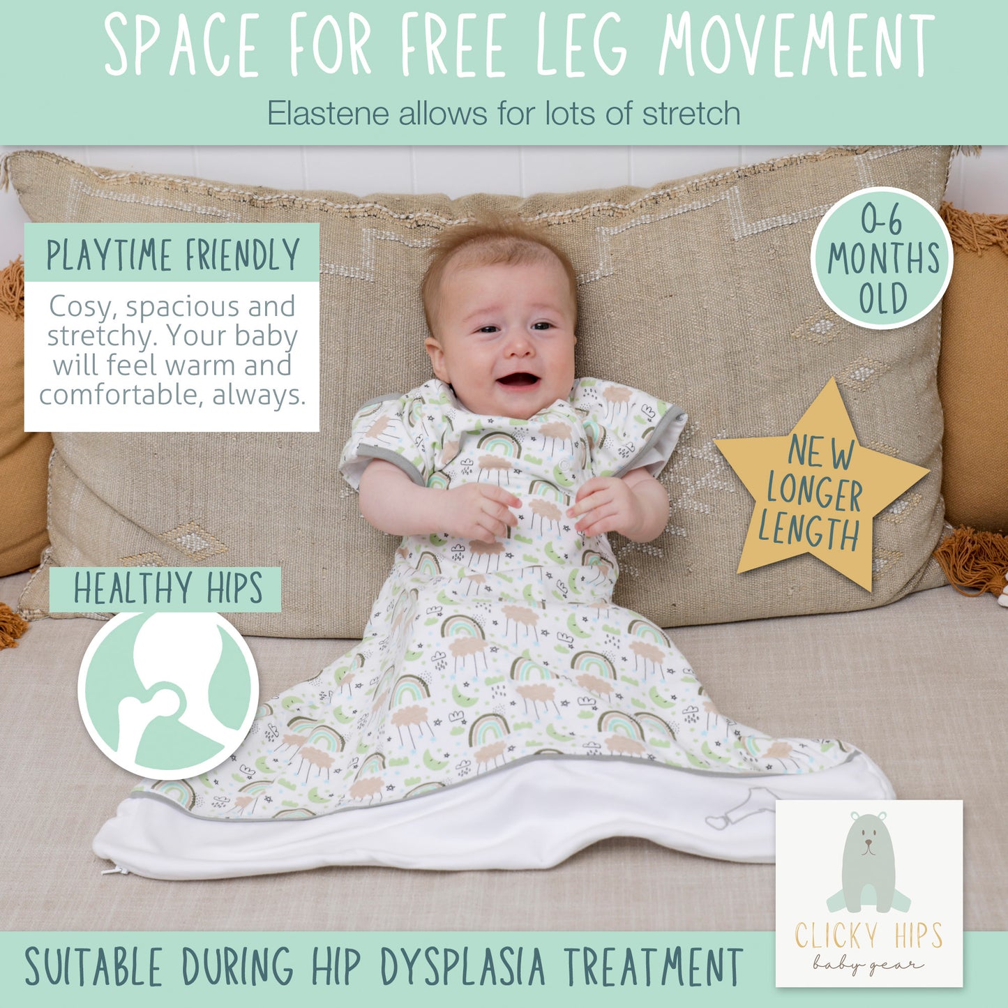 Swaddle Sack Arms Up, fits Newborn Babies 0-6 Months (Rainbow, Mint, Salmon, Green)