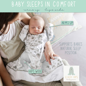 Swaddle Sack Arms Up, Allows Babies Hips to Move Freely, fits Newborn Babies 0-6 Months, 8-18 lbs, Arms in/Out Transition Swaddle Sack, Baby Sleep Sack, Organic Cotton (Stars)