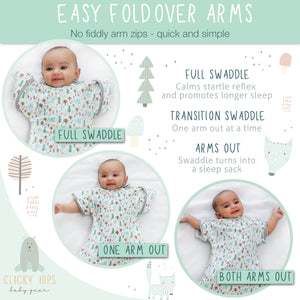 Swaddle Sack Arms Up, Allows Babies Hips to Move Freely, fits Newborn Babies 0-6 Months, Arms in/Out Transition Swaddle Sack, Baby Sleep Sack, Organic Cotton Fox (Mint Salmon Orange)