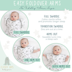 Swaddle Sack Arms Up, Allows Babies Hips to Move Freely, fits Newborn Babies 0-6 Months, 8-18 lbs, Arms in/Out Transition Swaddle Sack, Baby Sleep Sack, Organic Cotton (Stars)